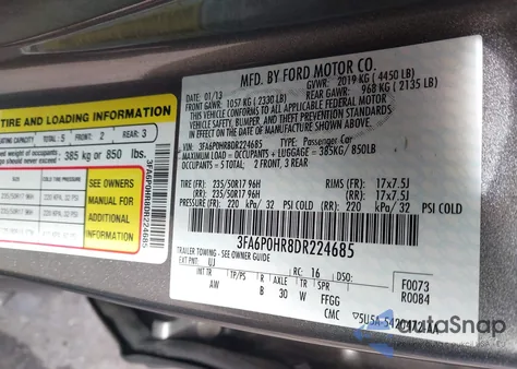 2013 Ford Fusion Se z USA, uszkodzony, nr VIN 3FA6P0HR8DR224685